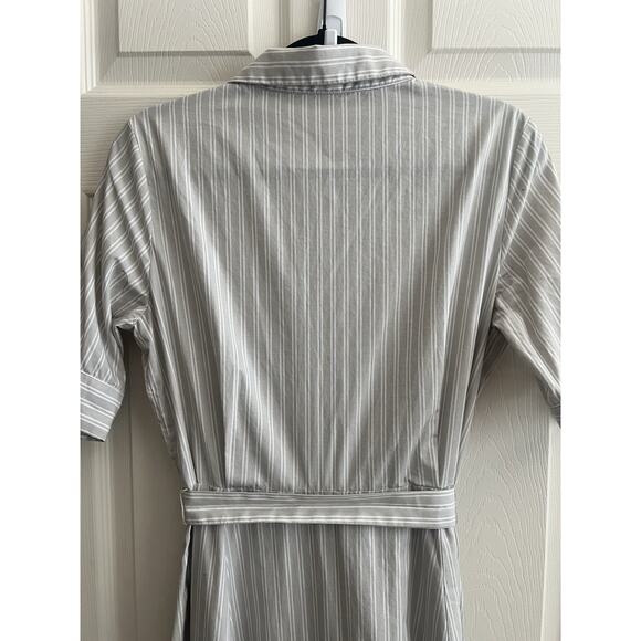 CALVIN KLEIN Gray Striped Button Front Tie Waist Shirt Maxi Dress - Picture 9 of 14
